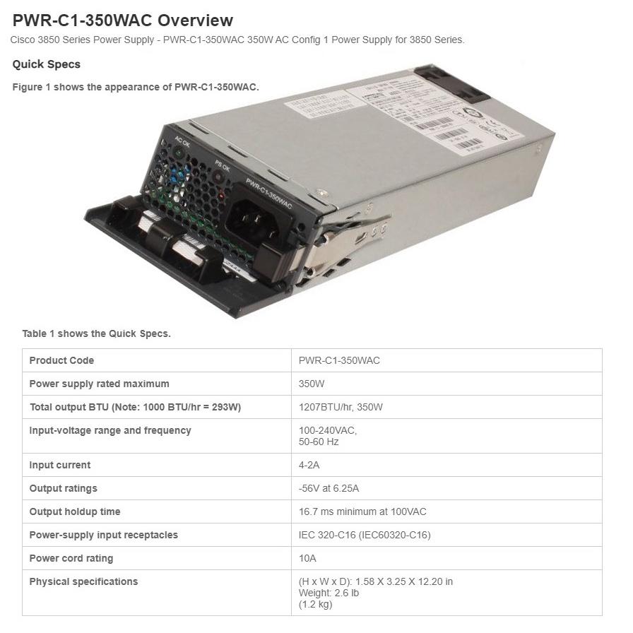 【全新原裝】思科 Cisco PWR-C1-350WAC 電源 用於WS-C3850系列 交換機-細節圖2
