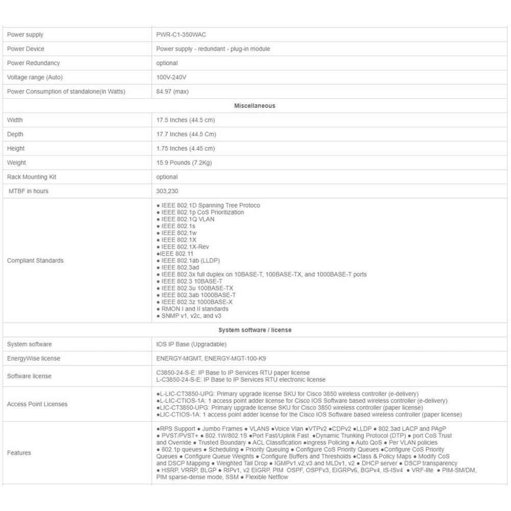 【全新原裝】思科 Cisco WS-C3850-24T-S 單電源 企業級 堆疊式 交換機 三層 Switch-細節圖7