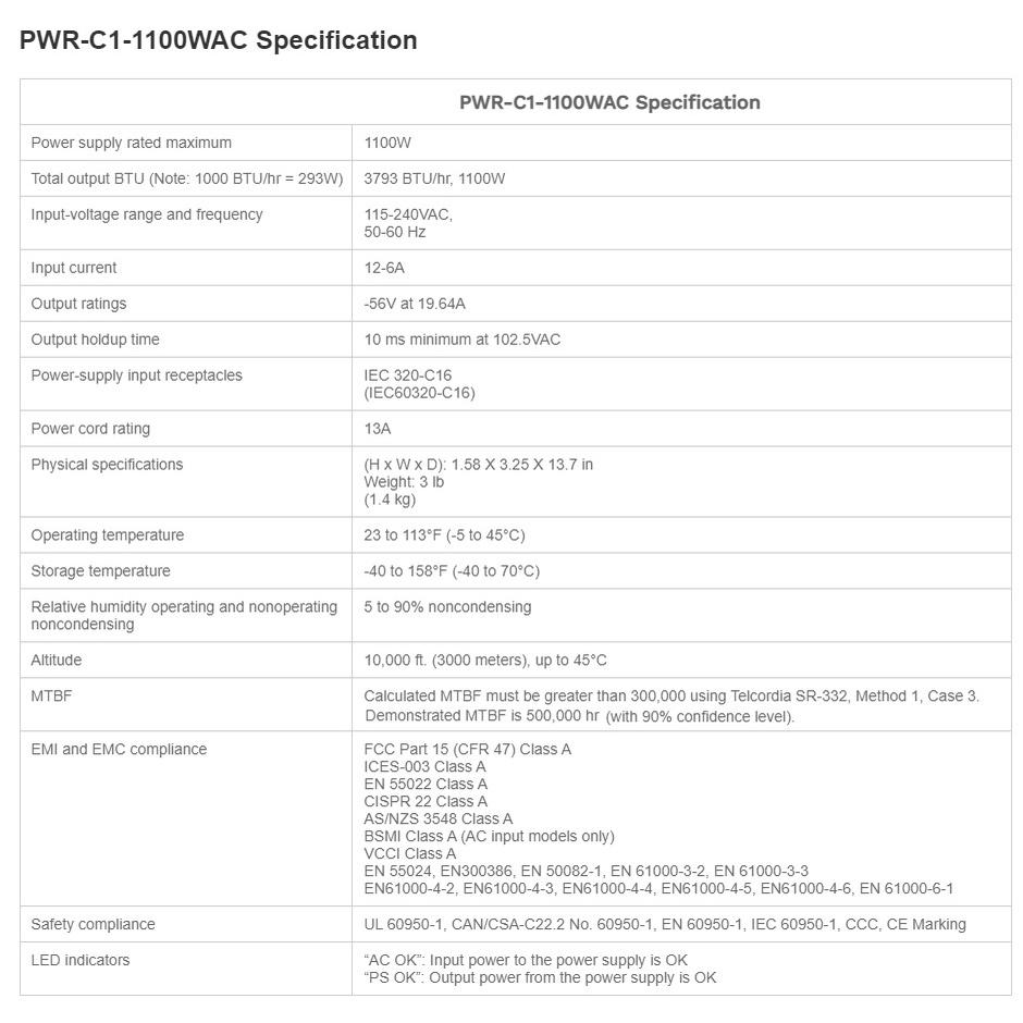 【全新盒裝】思科 Cisco PWR-C1-1100WAC 電源 用於WS-C3850系列 交換機-細節圖4