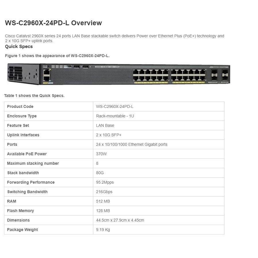 【全新原裝】思科 Cisco WS-C2960X-24PD-L 24口 POE 10G SFP 網路交換機 Switch-細節圖2
