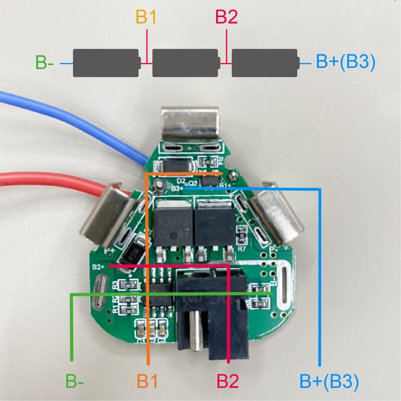 3串10.8V 12v 帶DC頭款式 電動工具鋰電池保護板 手電鑽鋰電鑽動力電池保護板電路板-細節圖4