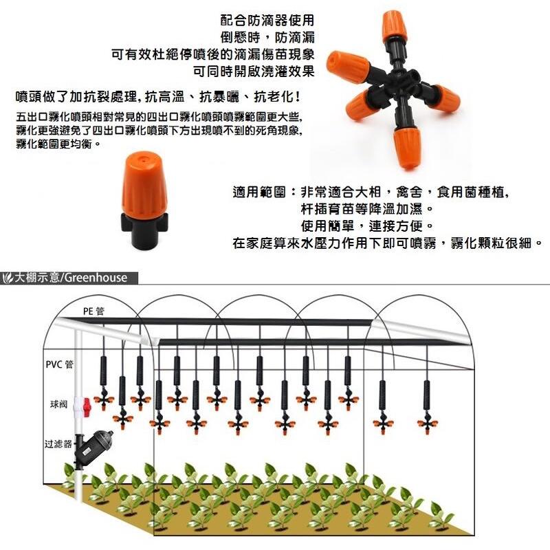 【爆量款】五出化口霧噴頭 完美噴灑無死角 可調流量 大棚 網室 溫室 降溫噴頭 藍耕 氣霧栽培-細節圖5