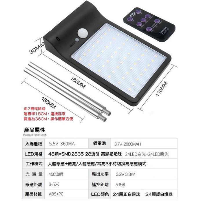 【2019新版】太陽能壁燈 48LED 太陽能感應燈 庭院燈 感應壁燈 LED感應燈 室外感應 太陽能光控 路燈-細節圖3