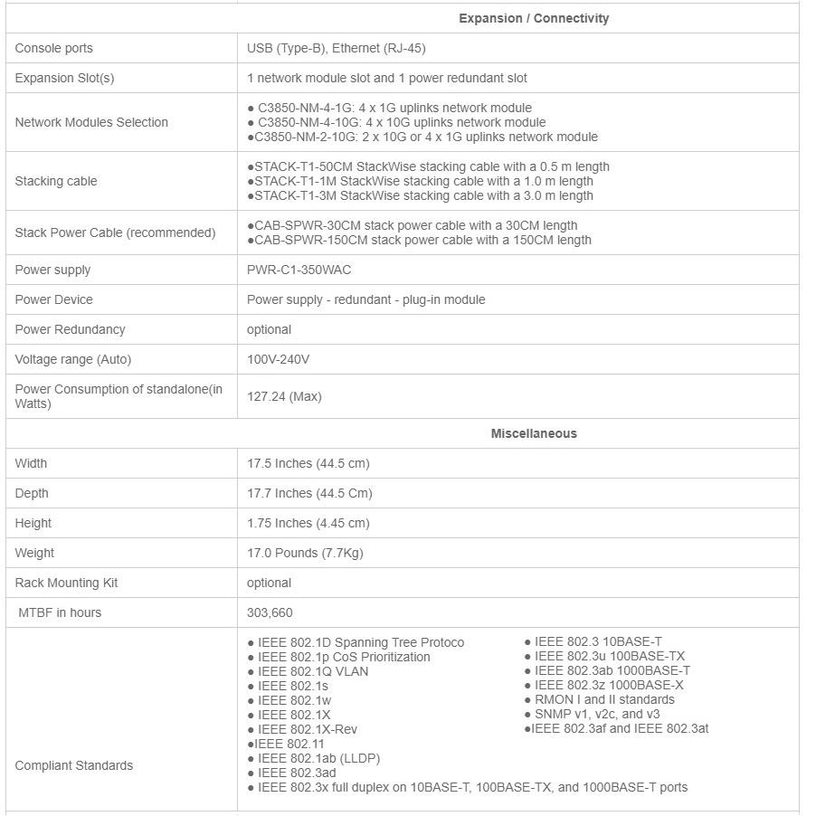 【全新原裝】思科 Cisco WS-C3850-48T-E 單電源 支持獨立式和堆疊式 交換機 三層 Switch-細節圖7
