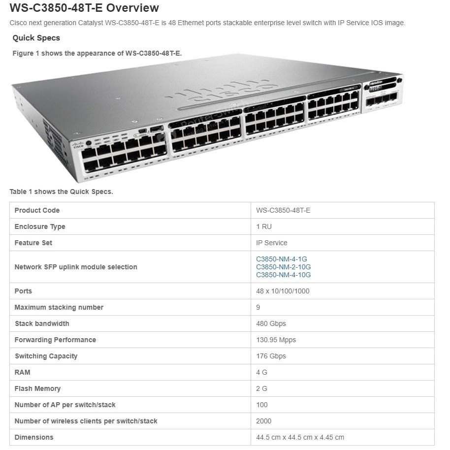 【全新原裝】思科 Cisco WS-C3850-48T-E 單電源 支持獨立式和堆疊式 交換機 三層 Switch-細節圖3