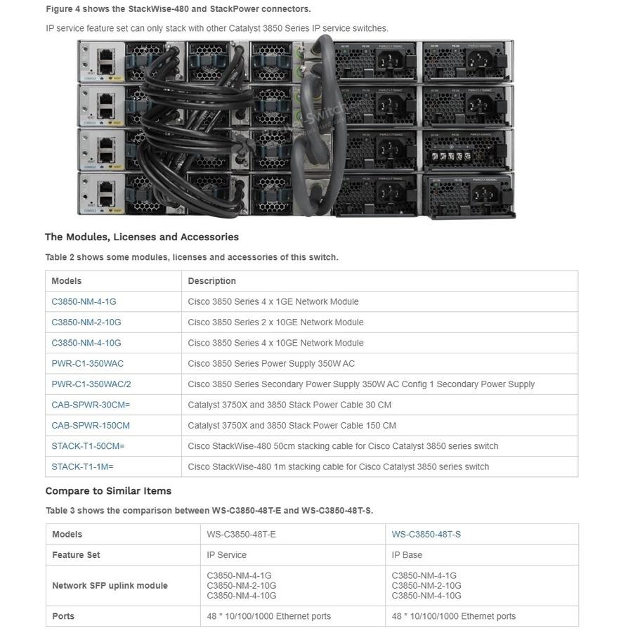 【全新原裝】思科 Cisco WS-C3850-48T-E 單電源 支持獨立式和堆疊式 交換機 三層 Switch-細節圖5