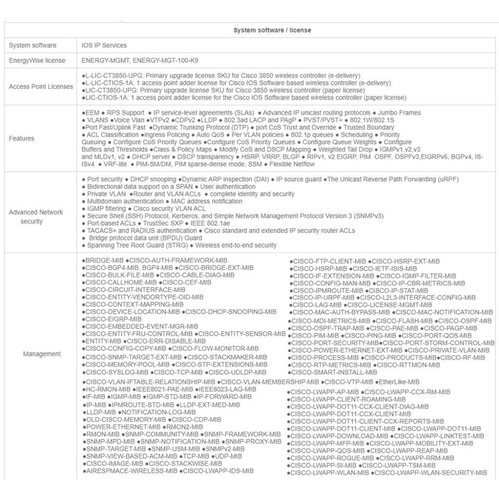 【全新原裝】思科 Cisco WS-C3850-48T-E 單電源 支持獨立式和堆疊式 交換機 三層 Switch-細節圖8