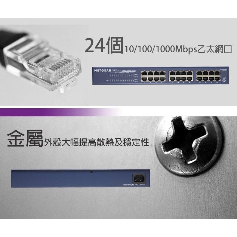 NETGEAR JGS524 24埠 鐵殼 10/100/1000M Giga Switch 高速交換式集線器 無風扇靜-細節圖4