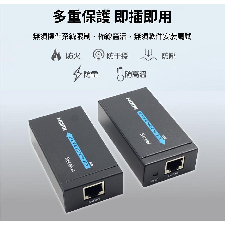 【現貨】HDMI延長器 網路延長器 60米 單網RJ45 1080P Cat5e/6 網路線 信號放大 影音同步 帶電源-細節圖6