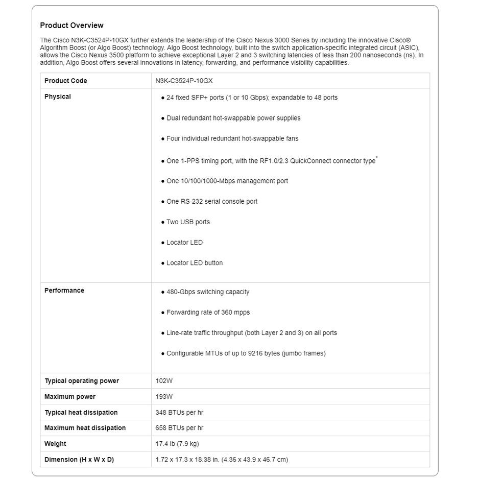 【現貨出清】思科 Nexus N3K-C3524P-10GX 網路交換器 網管型 L2/L3 1U 灰色-細節圖3