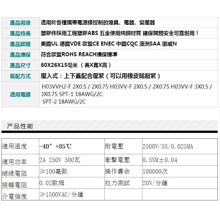【現貨】10A 線上開關 翹板開關 按鈕船型開關 檯燈線上開關 床頭按鍵 2A-細節圖7
