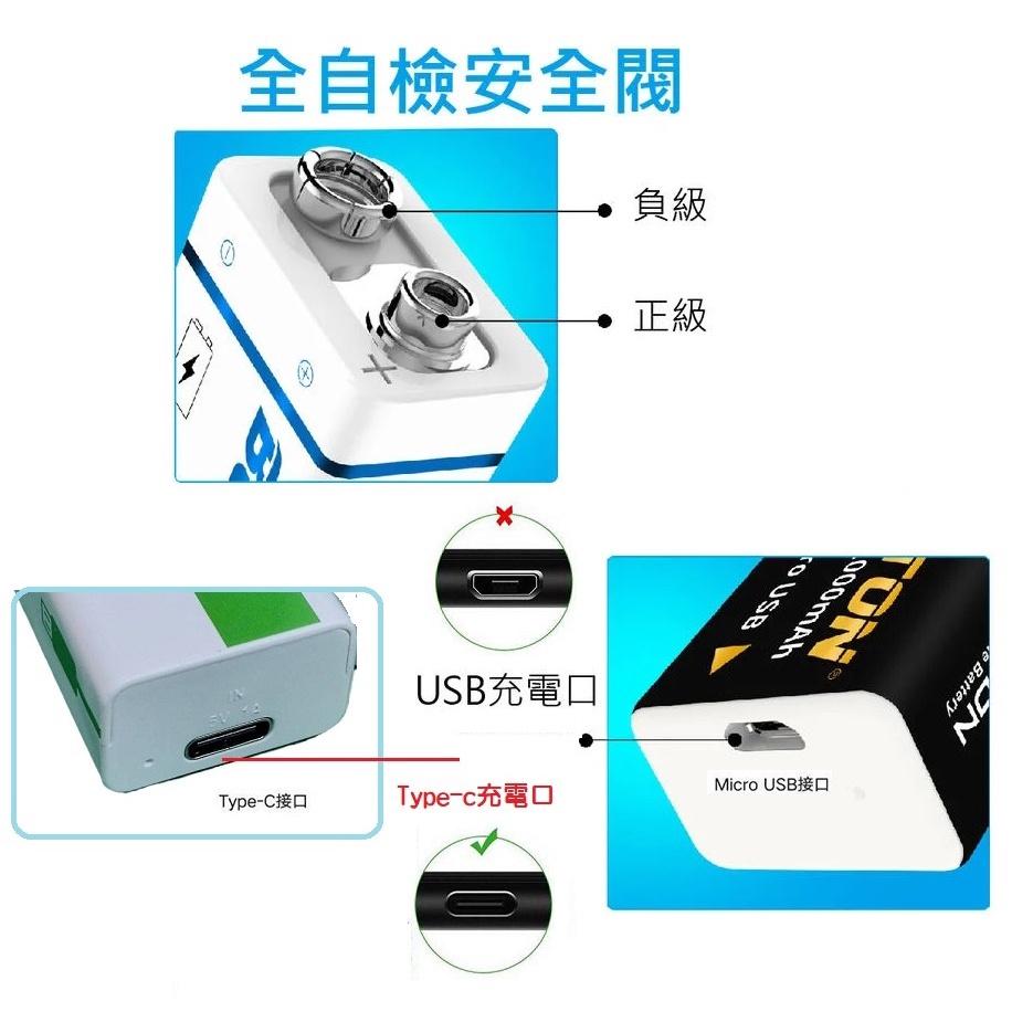 【熱銷現貨】9V充電電池 1200mAh 大容量 電充電鋰電池 USB充電 無線麥克風 三用電表 方塊電池-細節圖7