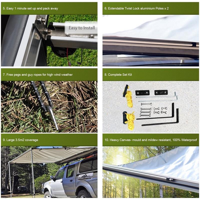 一體式快速車邊帳篷 汽車遮陽蓬 車頂帳篷 側邊棚車 天幕防雨棚 戶外遮陽蓬 車頂行李架-細節圖5
