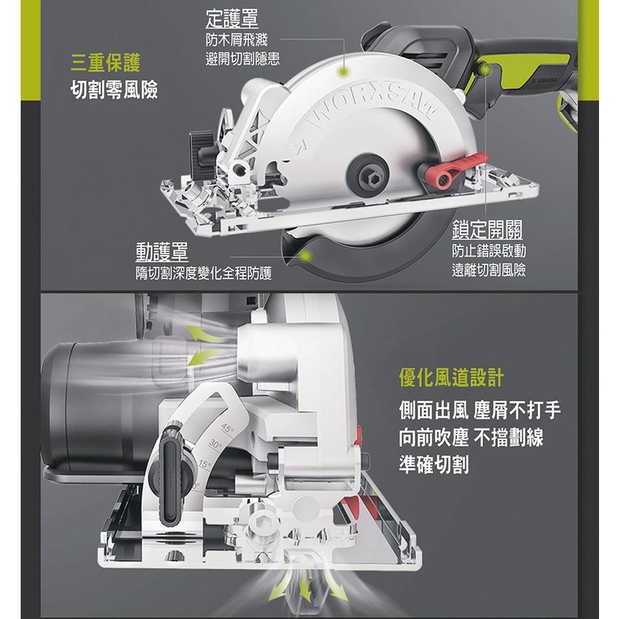 【全新公司貨】德國威克士 WORX WU535 無刷電鋸 20V鋰電池 圓鋸機 大功率 切割機 140MM WU533-細節圖3