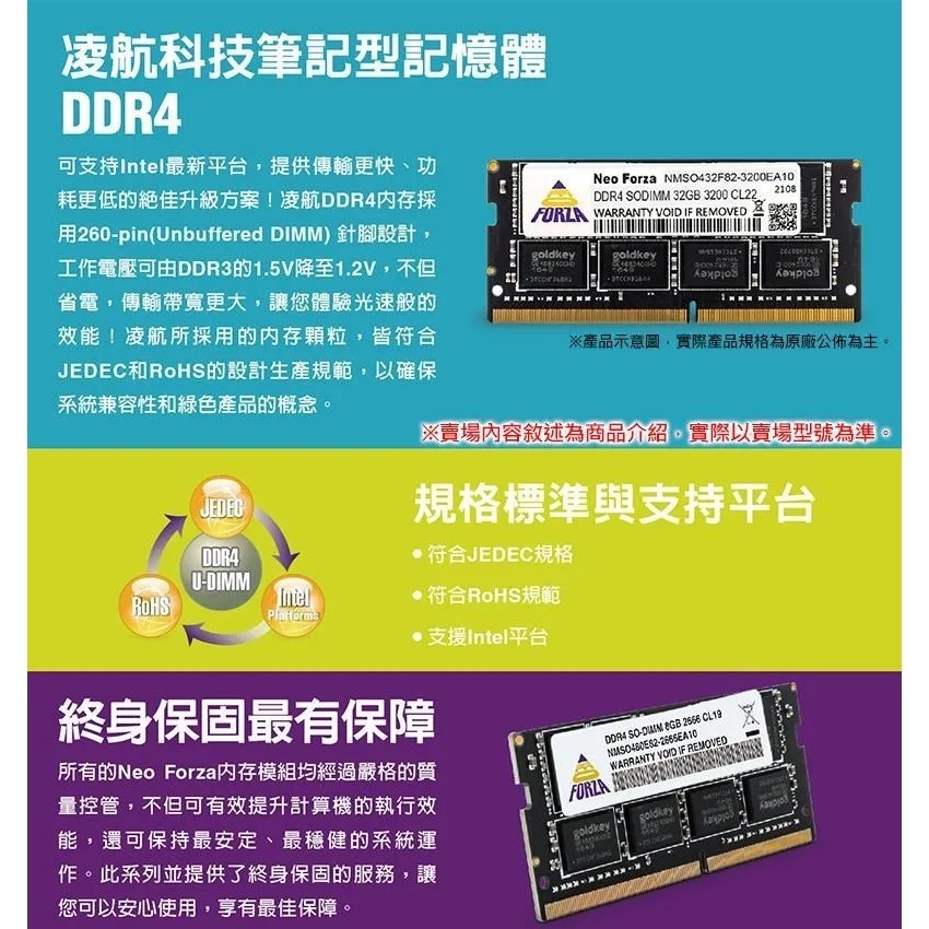 【全新現貨】Neo Forza 凌航 DDR4 3200 32GB 筆記型記憶體 32G 終身保固-細節圖2
