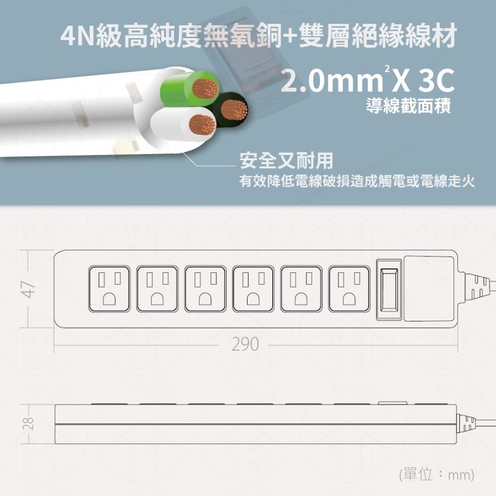 【純粹生活】電精靈 PKK-316A PKK-316B KK-316D 6尺 9尺 15尺 1開6插3P 電腦延長線-細節圖5
