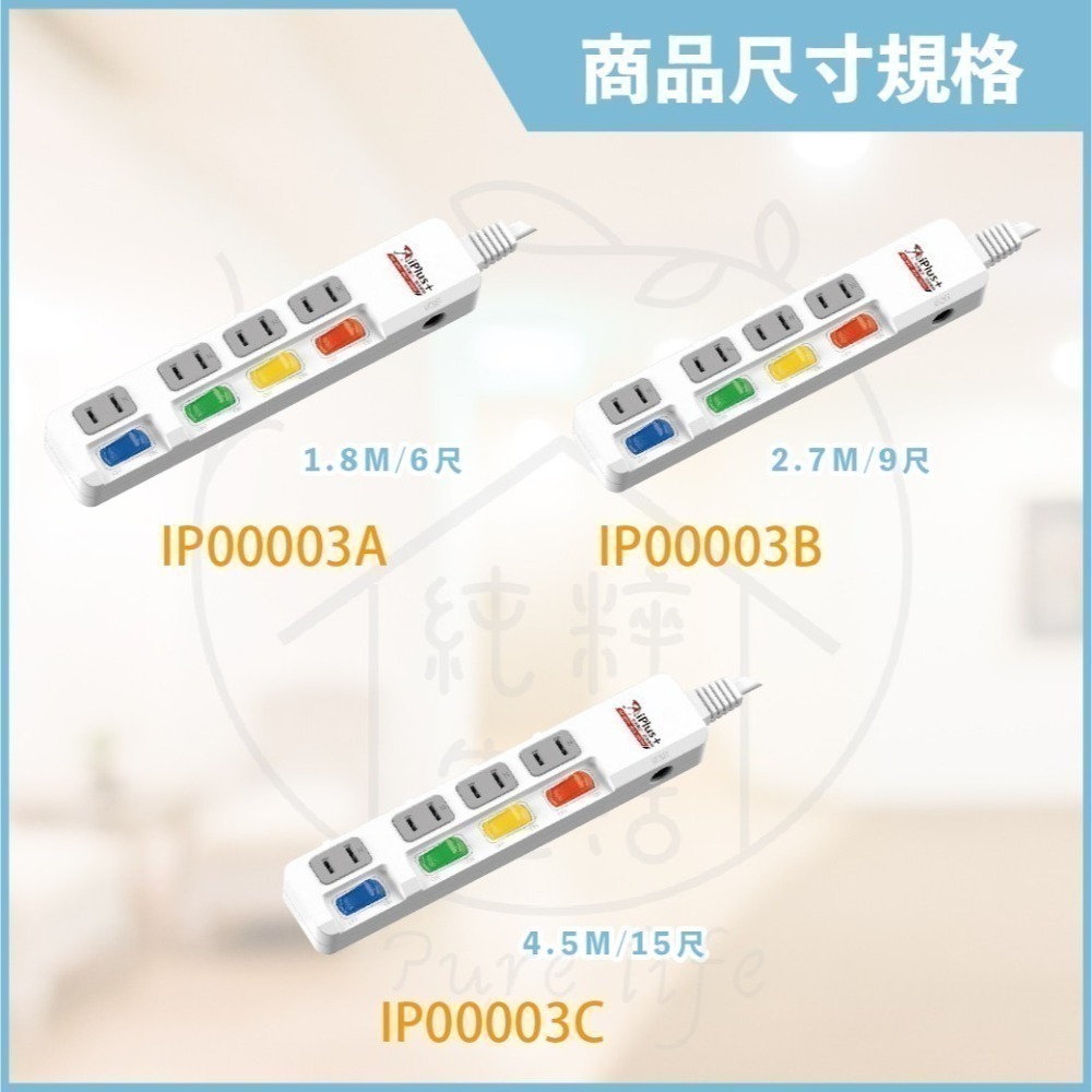 【保護傘 iplus+】台灣製 PU-2445 110V 6尺 9尺 15尺 4切4座2P 轉向插頭 電源延長線-細節圖4