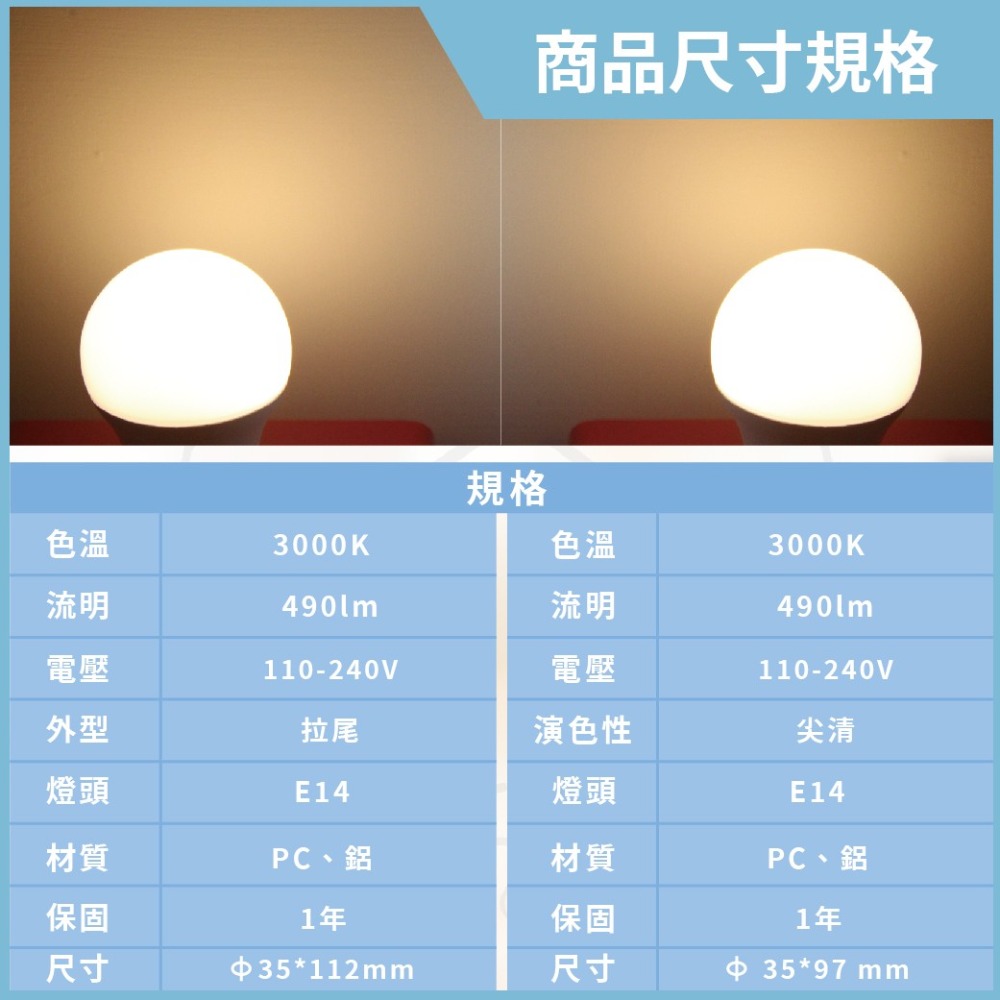 【舞光】LED 4.5W 2700K 燈泡色 黃光 E14 全電壓 尖清 拉尾 燈絲燈 蠟燭燈-細節圖3