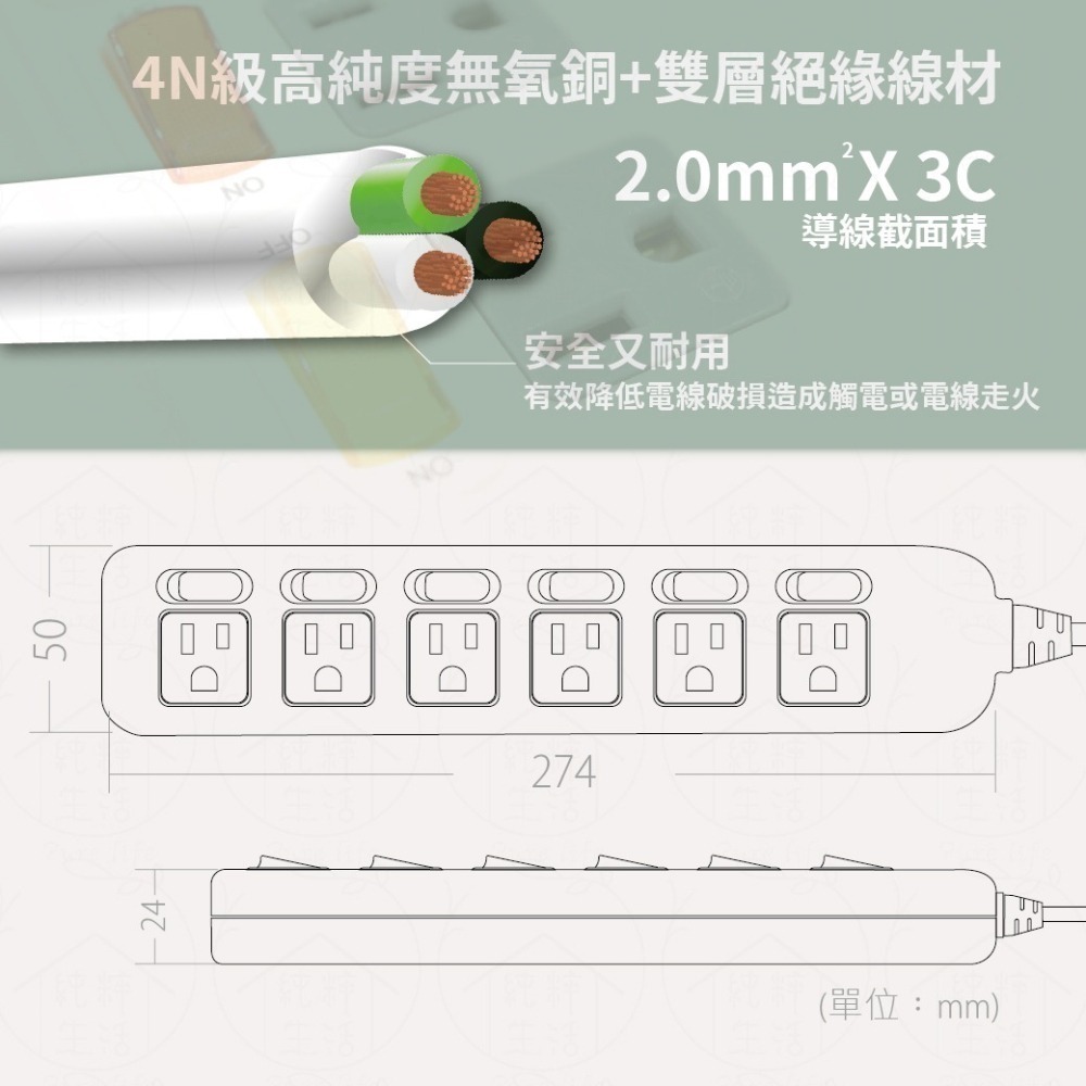 【電博士】PSG-366A PSG-366B PSG-366D 6尺 9尺 15尺 6開6插3P 扁平插頭 電腦延長線-細節圖5