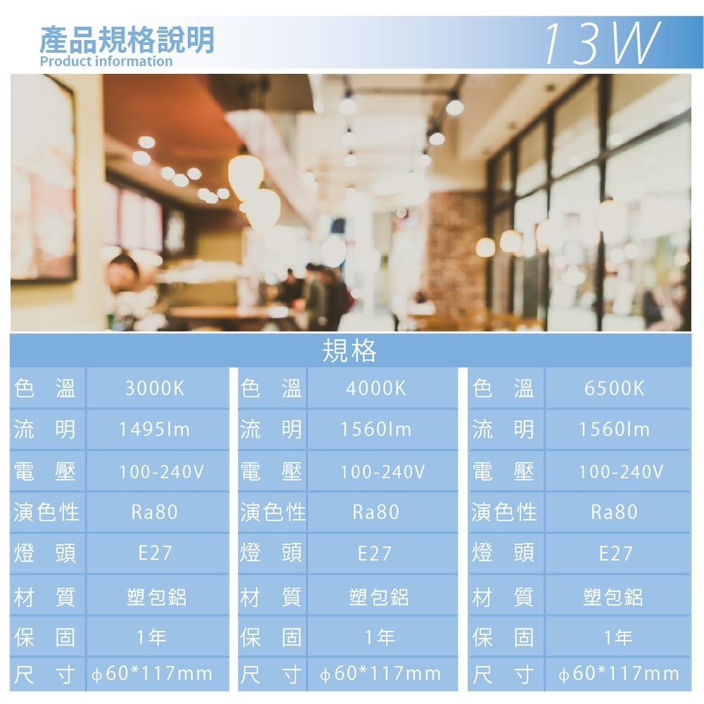【東亞照明】東亞 LED燈泡 13W 白光 黃光 自然光 E27 全電壓 LED 球泡燈-細節圖2