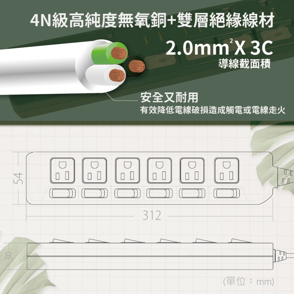 【純粹生活】D-POWER PSN-366 露營 陸戰隊 6開6插 3P 2.7M 9尺 插座 電源延長線-細節圖3