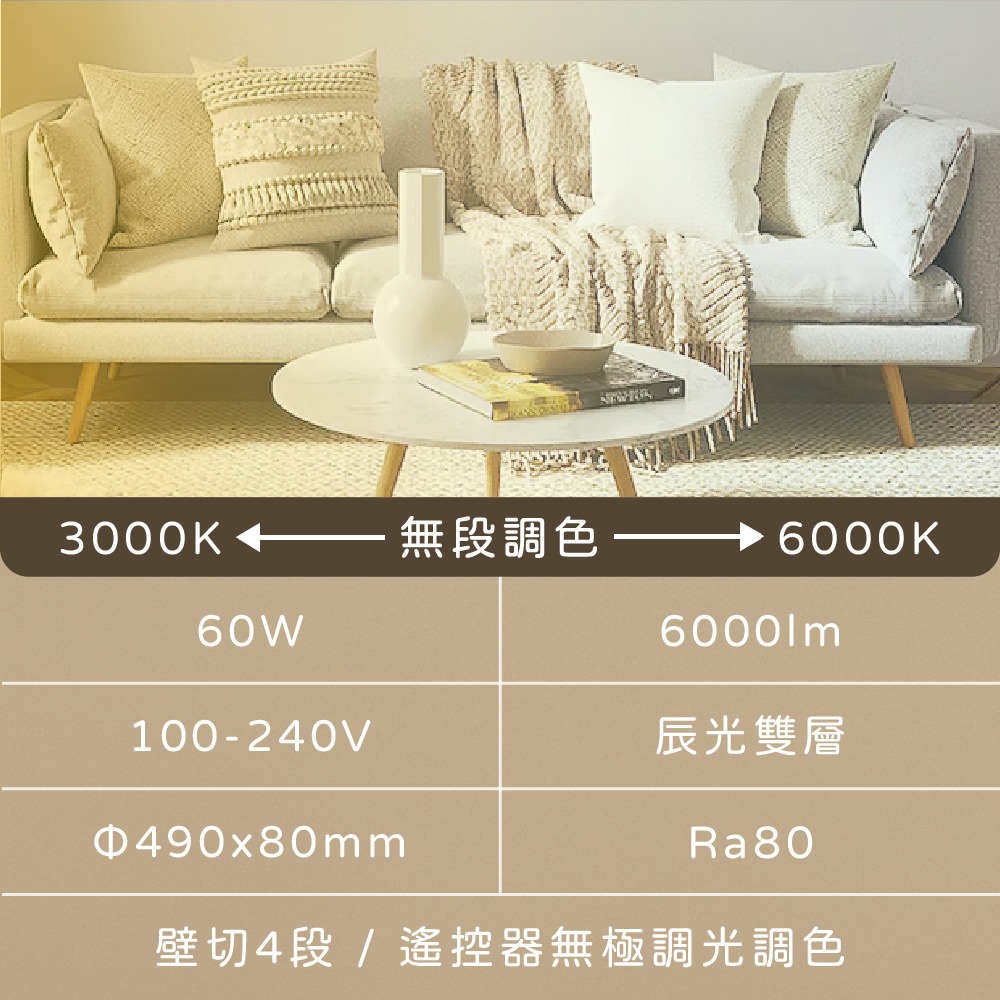 【純粹生活】無極調光調色 60W 雙層 辰光 全電壓 遙控 LED吸頂燈-細節圖5