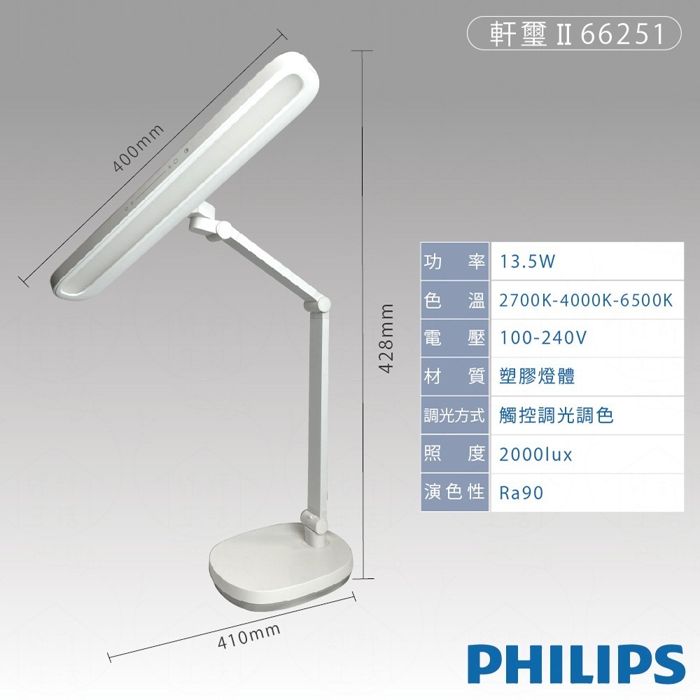 【純粹生活】Philips飛利浦 軒璽二代 66251 13.5W 調光調色 全電壓 LED桌夾兩用智慧護眼檯-細節圖5