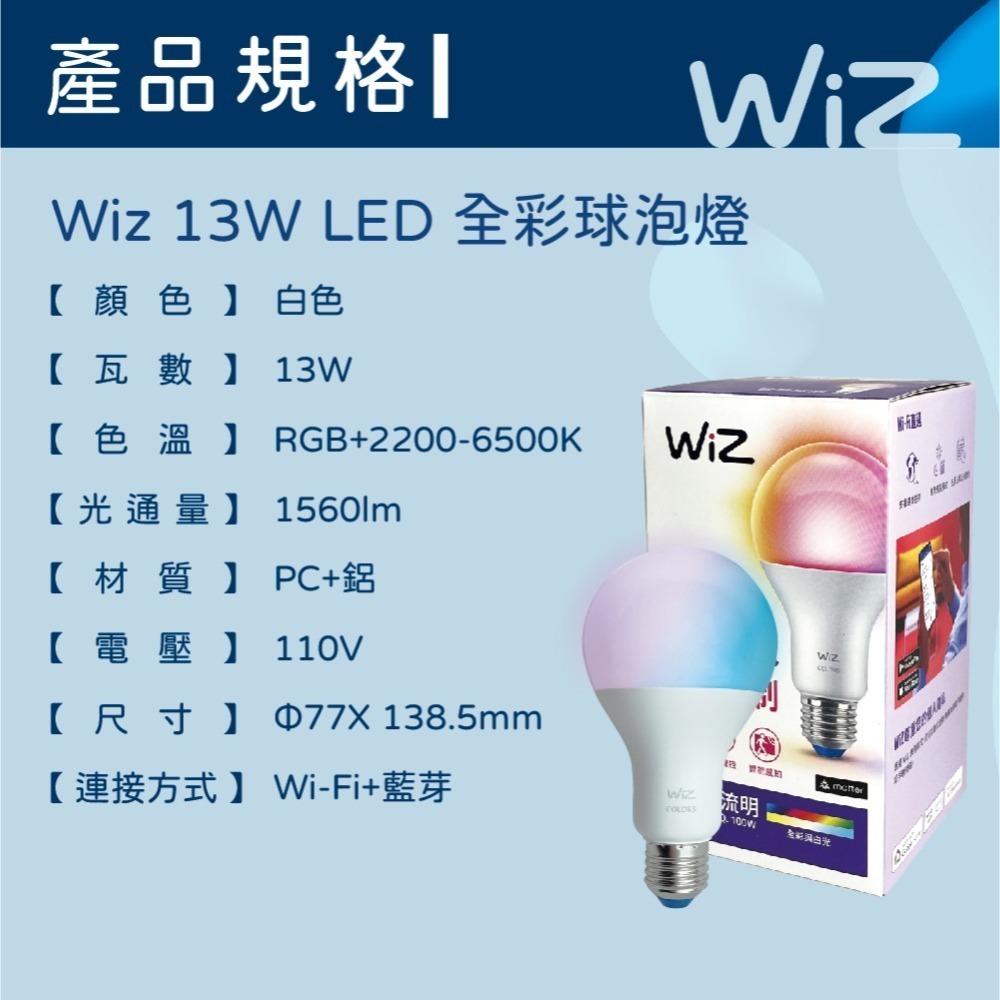 【純粹生活】Philips飛利浦 LED WiZ 13W 110V APP手機控制 調光調色 智慧照明 球泡燈 全彩燈泡-細節圖2