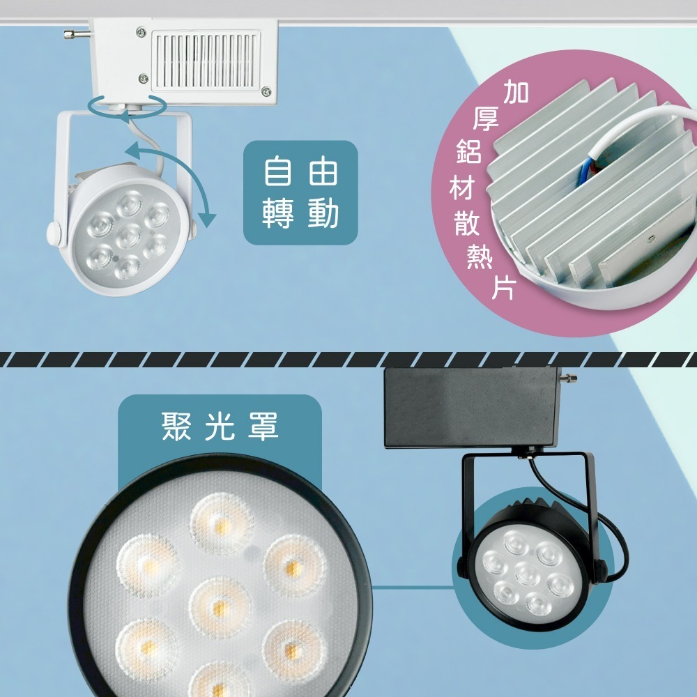 【純粹生活】 E極亮 LED 7W 全電壓 聚光 黑殼 軌道燈 投射燈-細節圖3