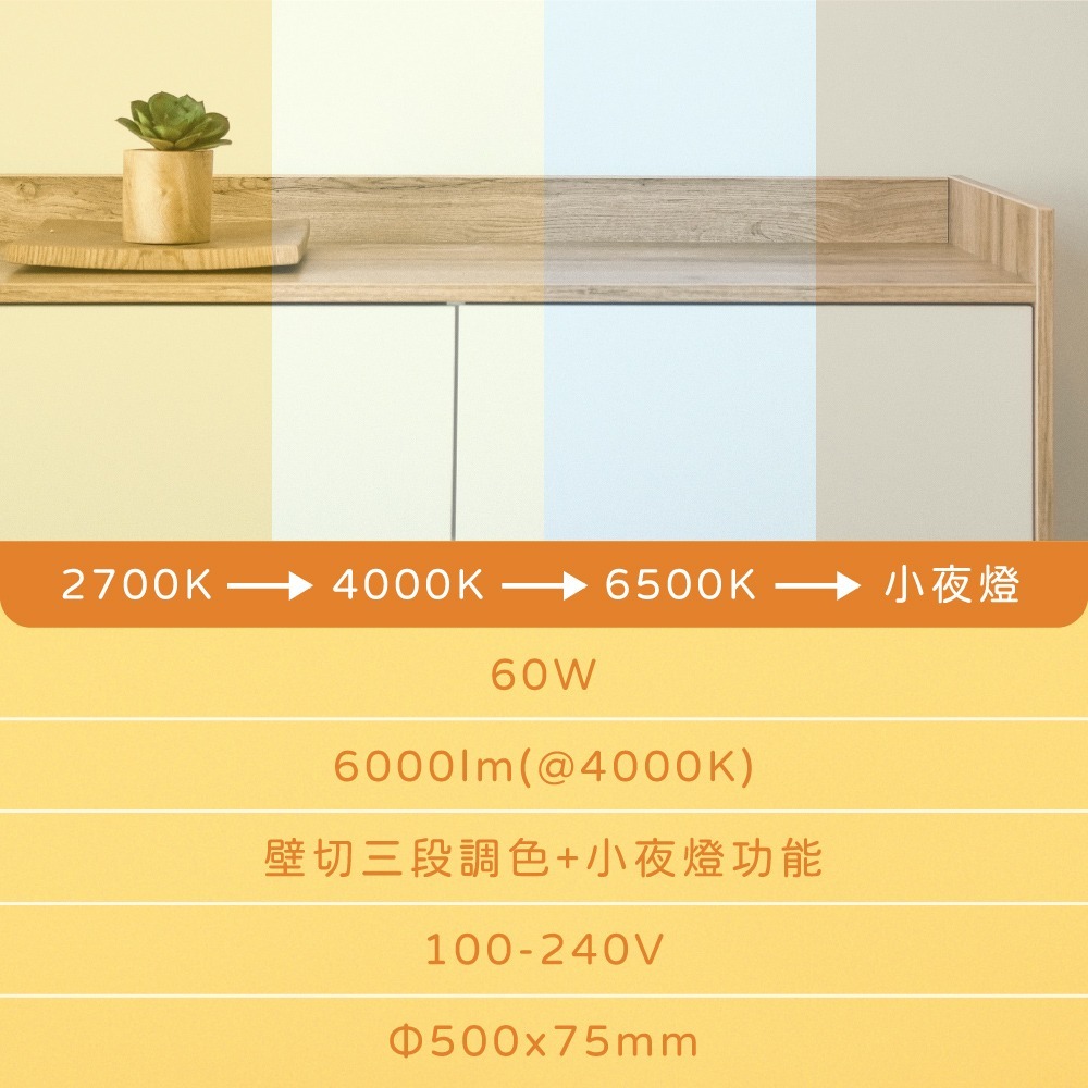 【純粹生活】歐司朗 OSRAM LEDVANCE 晶享 60W 全電壓 壁切三段調色吸頂燈-細節圖5