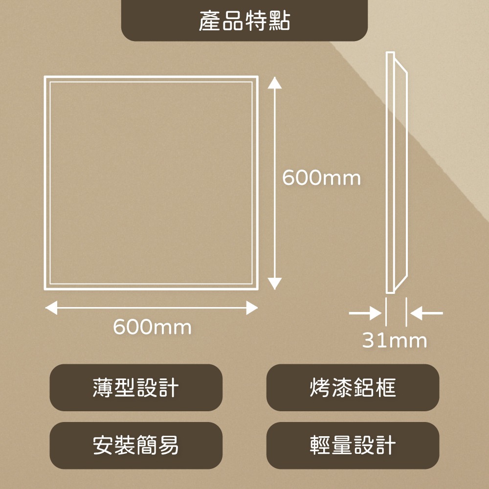 【純粹生活】【4入組】ININ005 全光譜 50W 6000K 白光 全電壓 平板燈 光板燈 輕鋼架-細節圖2