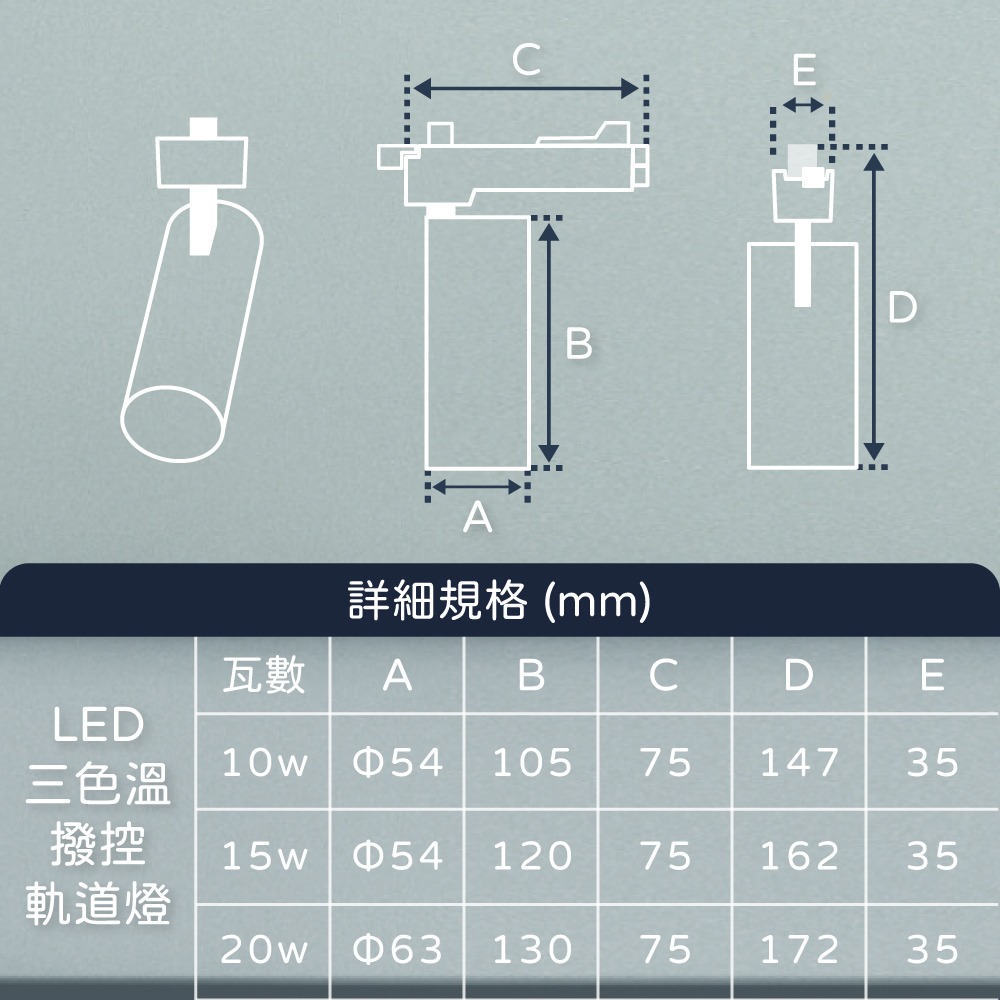 【純粹生活】 DR.BRIGHT 亮博士 LED 20W 調撥三色切換 全電壓 軌道燈-細節圖2