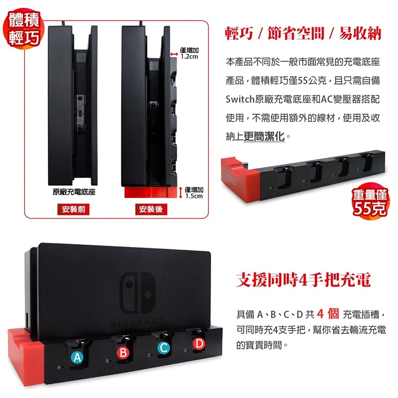 【全新現貨】任天堂NS Switch OLED通用款 Joy-Con 四手把 積木造型 充電底座 4支同時充電-細節圖4