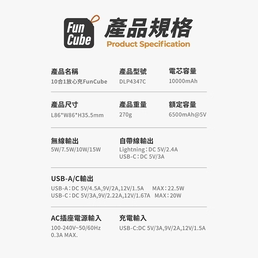 【可飛機含發票】PHILIPS飛利浦 10000mAh 放心充FunCube 十合一自帶線 行動電源 DLP4347C-細節圖11