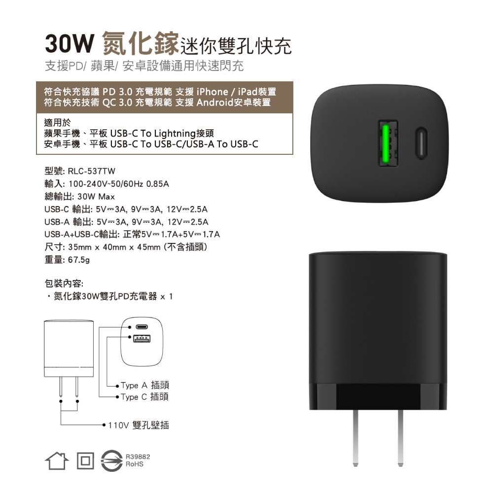 【全新現貨附發票】VERICO 30W氮化鎵 雙孔快速充電器 (符合PD/QC快充規範) RLC-537TW-細節圖3