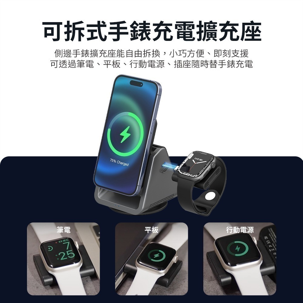 【全新現貨附發票】PHILIPS 飛利浦 黑金剛 磁吸三合一 磁吸充電座 DLK3540Q 快速閃充 可拆式-細節圖6