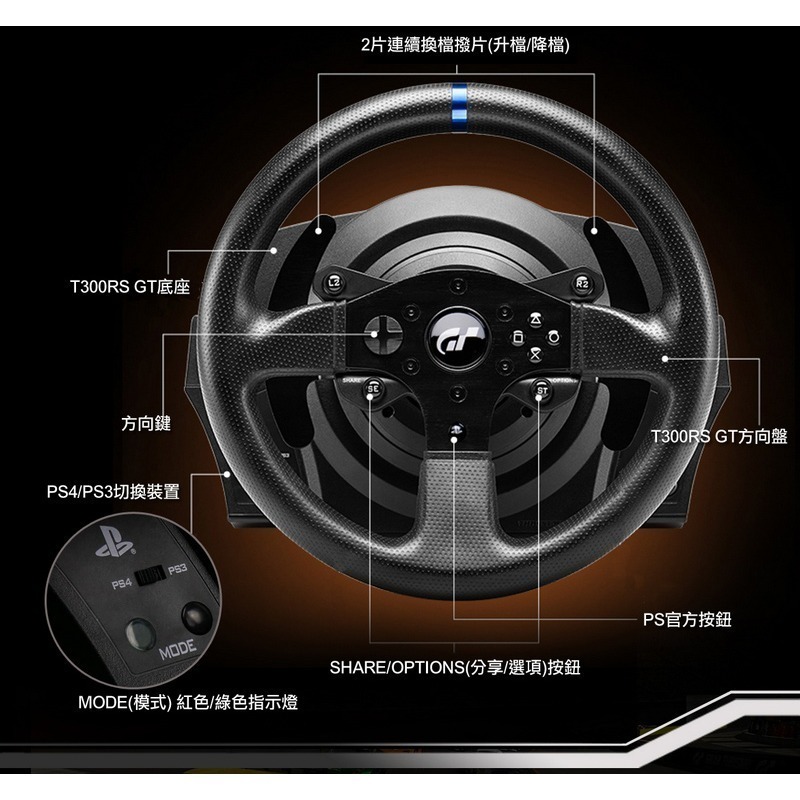【原廠公司貨附發票】THRUSTMASTER 圖馬思特 T300 RS GT特仕版 力回饋方向盤金屬三踏板組-細節圖10