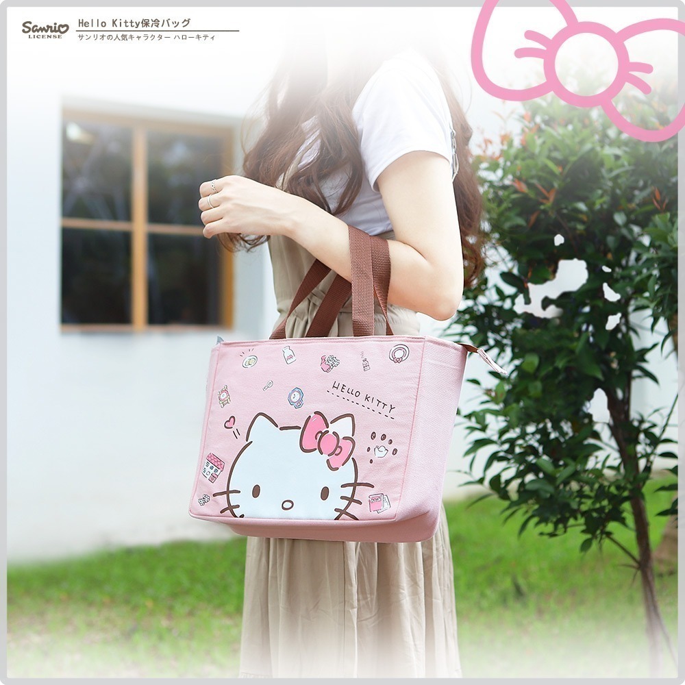 【正版授權公司貨】Melody Hello Kitty 手提拉鍊保溫/保冷袋 購物袋-櫻花粉 KT-BAG011-細節圖4