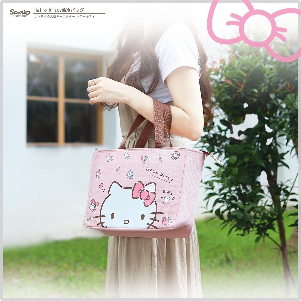 【正版授權公司貨】Melody Hello Kitty 手提拉鍊保溫/保冷袋 購物袋-櫻花粉 KT-BAG011-細節圖4