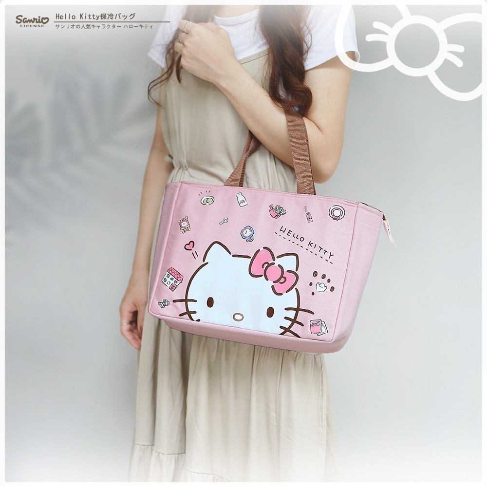 【正版授權公司貨】Melody Hello Kitty 手提拉鍊保溫/保冷袋 購物袋-櫻花粉 KT-BAG011-細節圖5