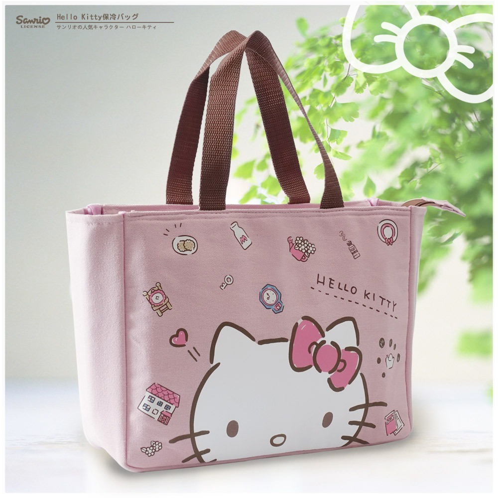 【正版授權公司貨】Melody Hello Kitty 手提拉鍊保溫/保冷袋 購物袋-櫻花粉 KT-BAG011-細節圖4