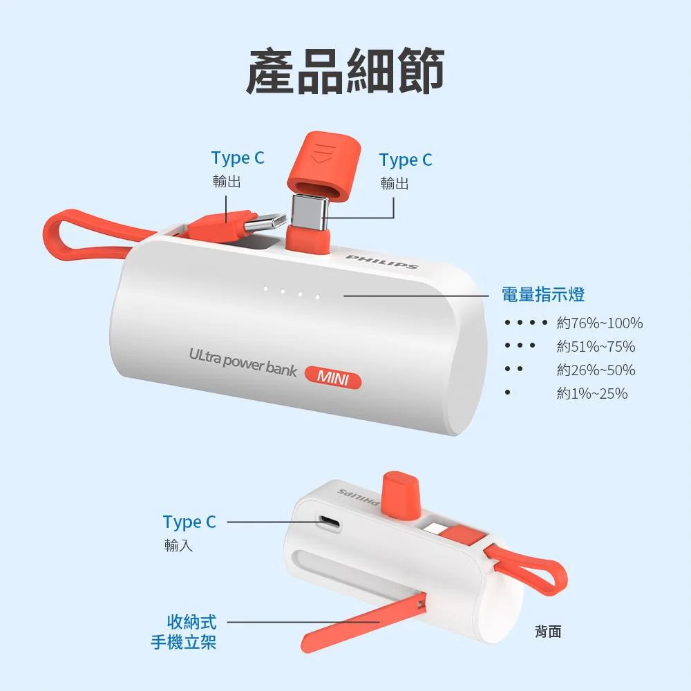 【可上機含發票】PHILIPS飛利浦 4900mAh 行動電源 10W TypeC Lightning DLP2550-細節圖11