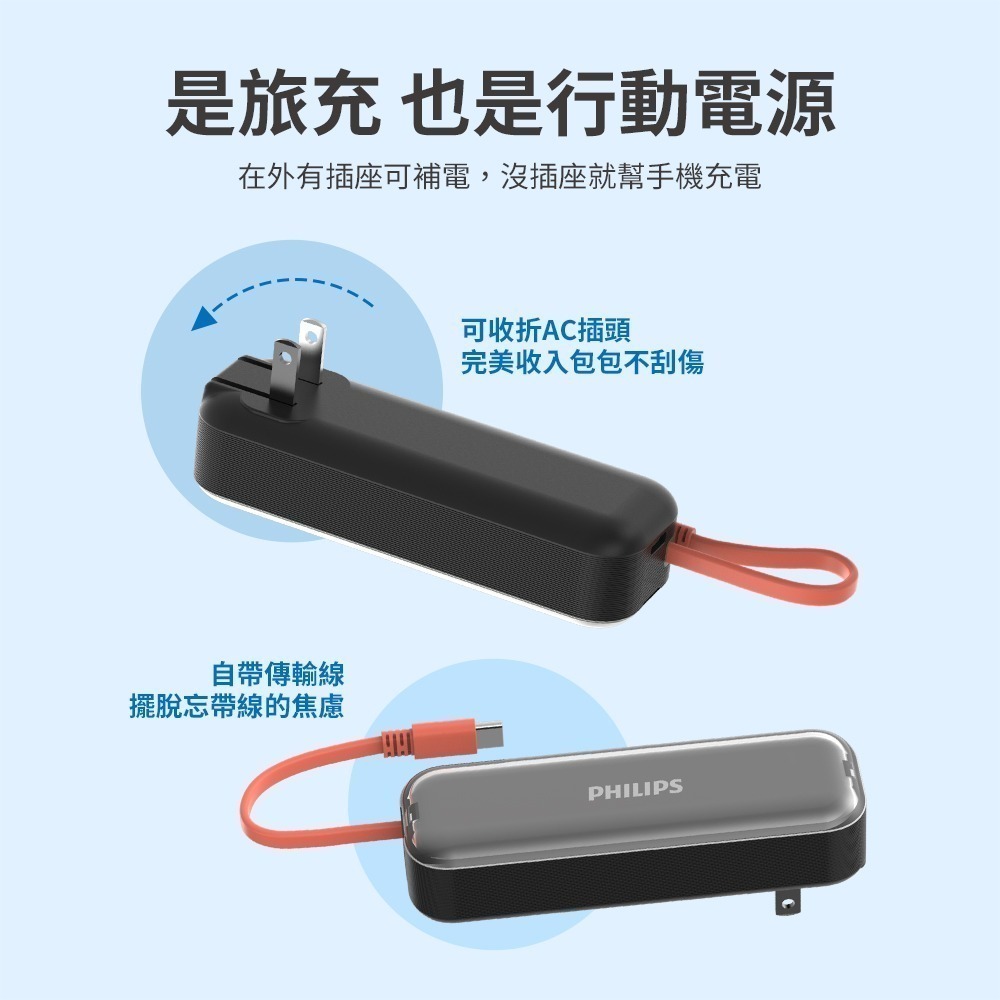 【可上機含發票】PHILIPS飛利浦 4900mAh 22.5W 快充 AC自帶線 行動電源 DLP5201C-細節圖3