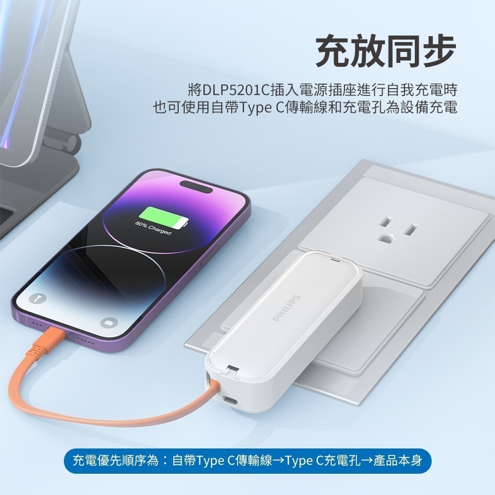 【可上機含發票】PHILIPS飛利浦 4900mAh 22.5W 快充 AC自帶線 行動電源 DLP5201C-細節圖7