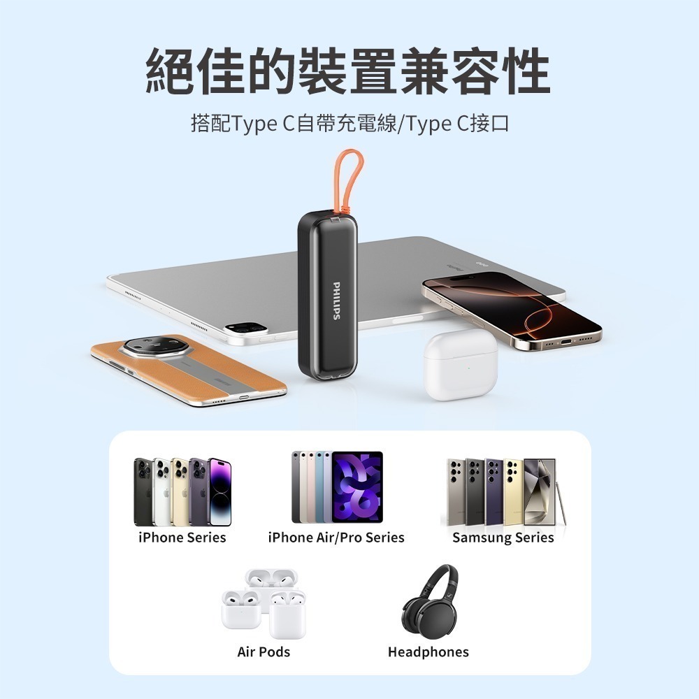 【可上機含發票】PHILIPS飛利浦 4900mAh 22.5W 快充 AC自帶線 行動電源 DLP5201C-細節圖11