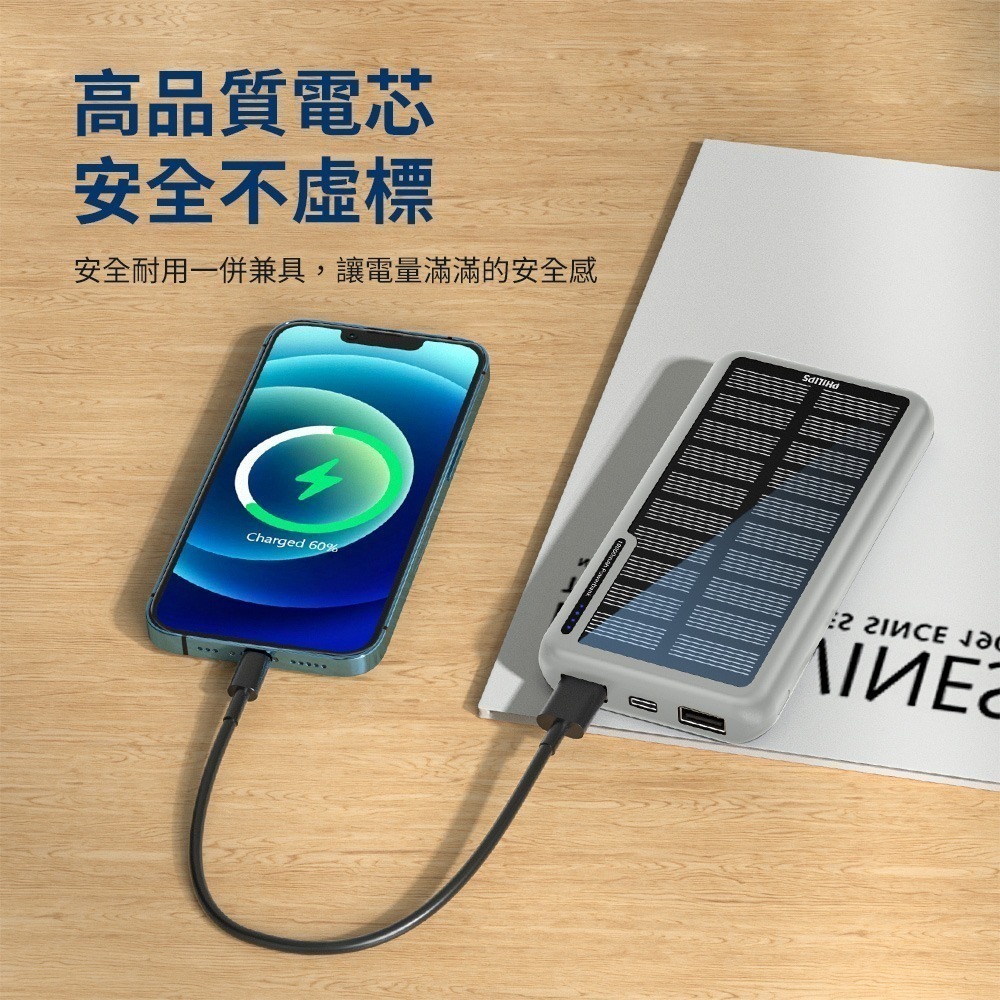【可上機附發票】PHILIPS 飛利浦 10000mAh雙孔 太陽能 行動電源 DLP7728N 多孔輸入 37Wh-細節圖3