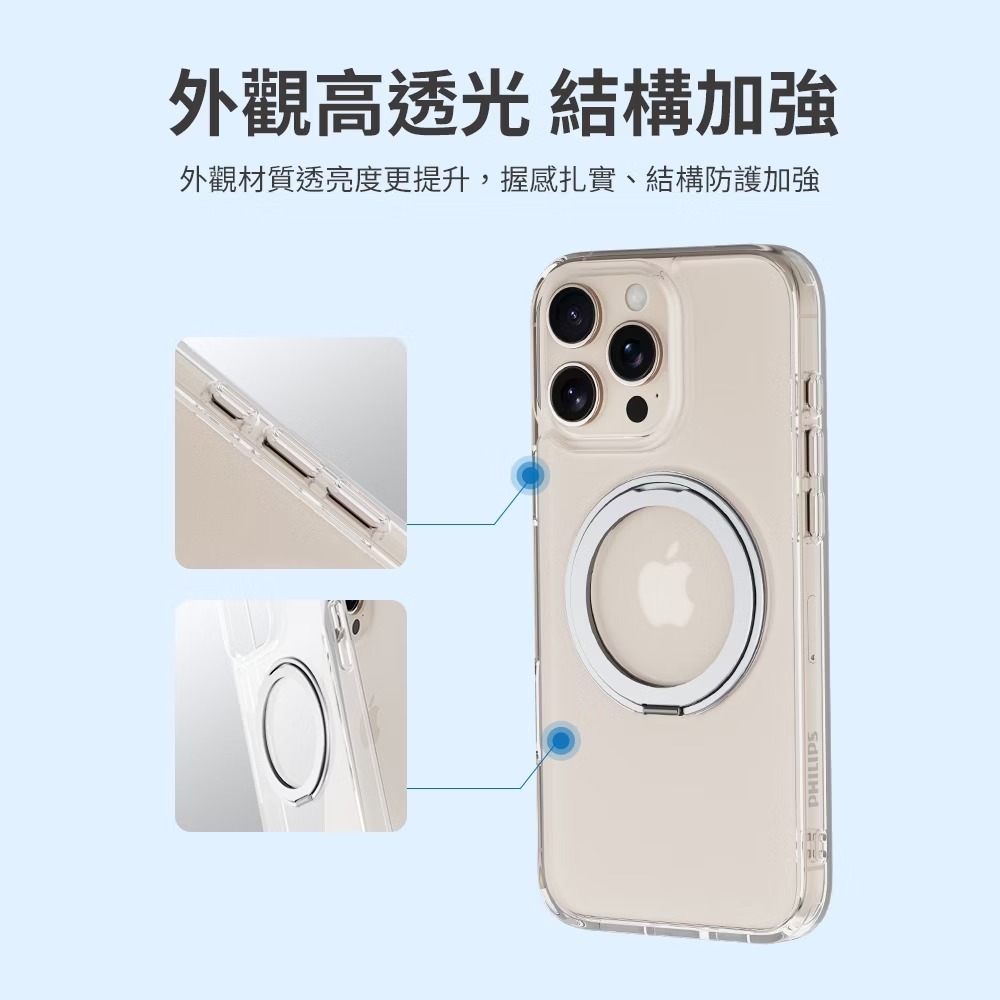 PHILIPS 飛利浦 iPhone 16系列 高透磁吸旋轉支架防摔保護殼 (支援MagSafe) DLK6123NS-細節圖6