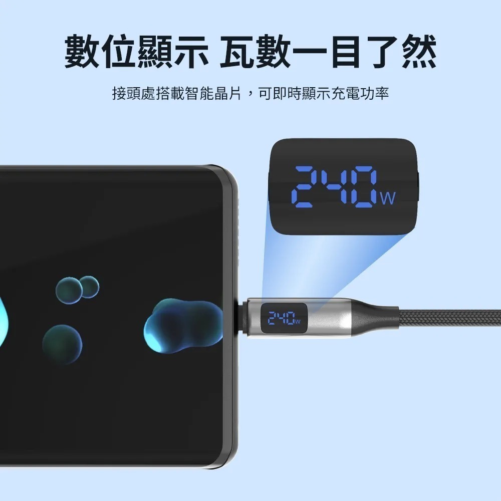 【全新】Philips飛利浦 C to C 240W 大功率PD 數位顯示編織快充線 2M 125cm DLC4583-細節圖5