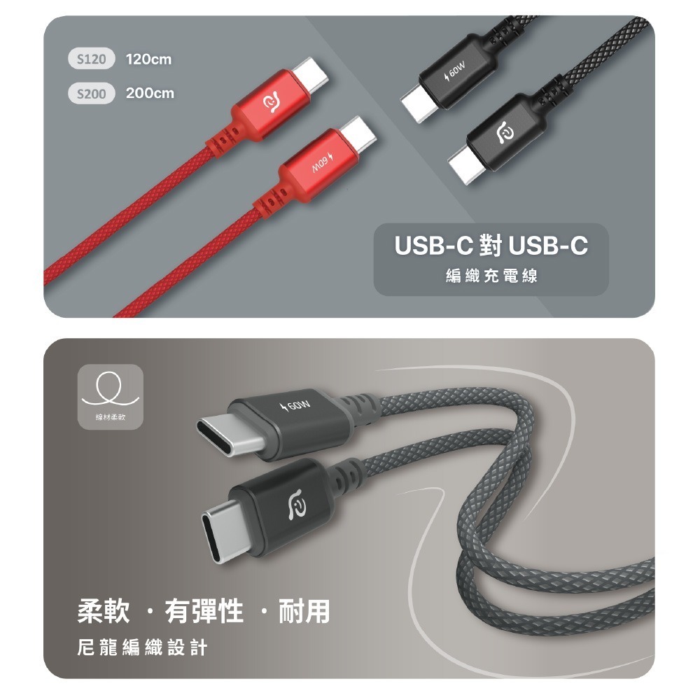 【全新現貨附發票】ADAM 亞果元素 S120／S200 USB-C 對 USB-C 60W 編織充電傳輸線 TypeC-細節圖4