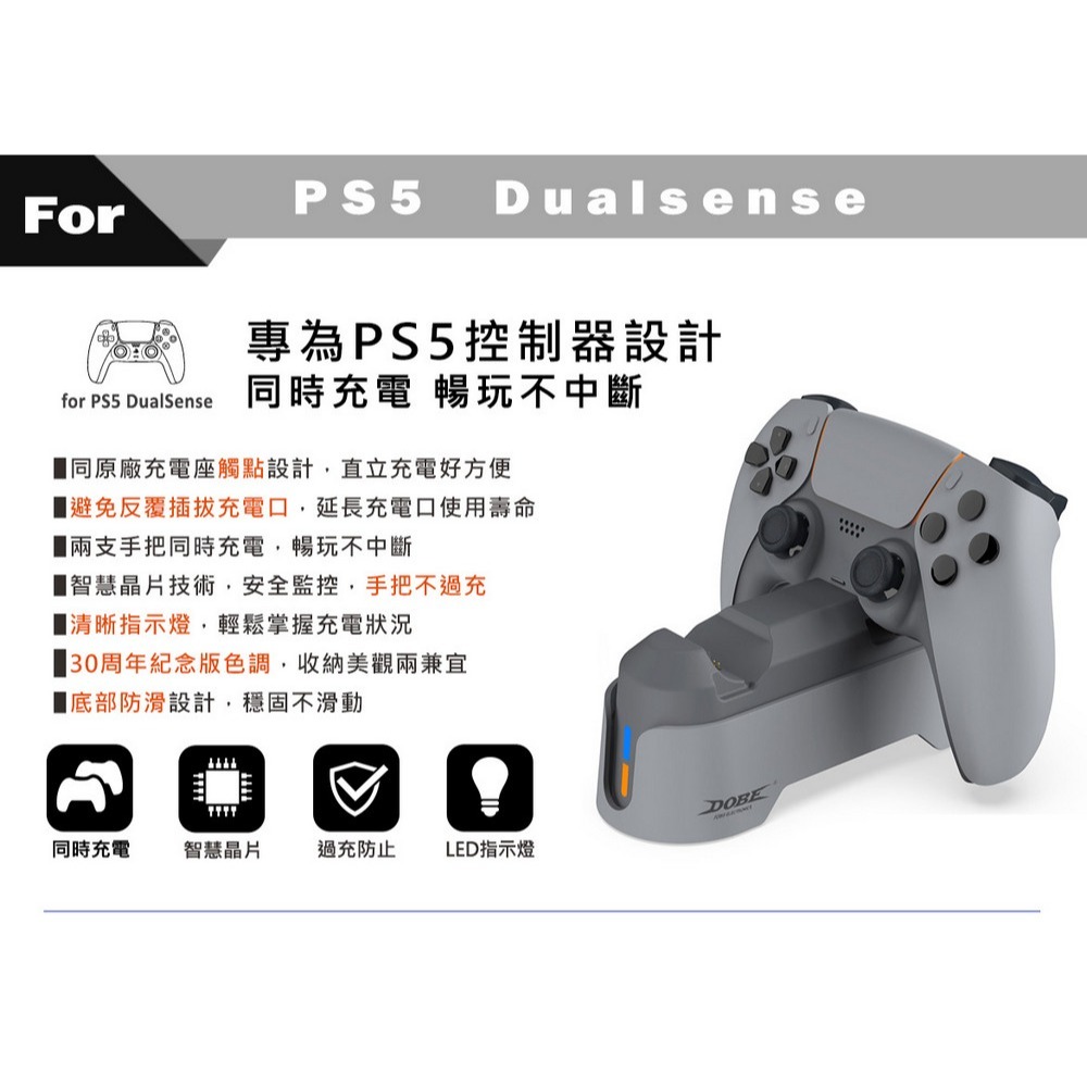 【01/21發售】PS5 DualSense 無線控制器 原神 限量特仕版 +DOBE 雙手把充電底座灰-細節圖7